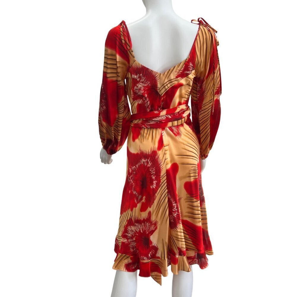 Vintage Tracy Feith Red Printed Silk Dress Size S - Picture 7 of 11